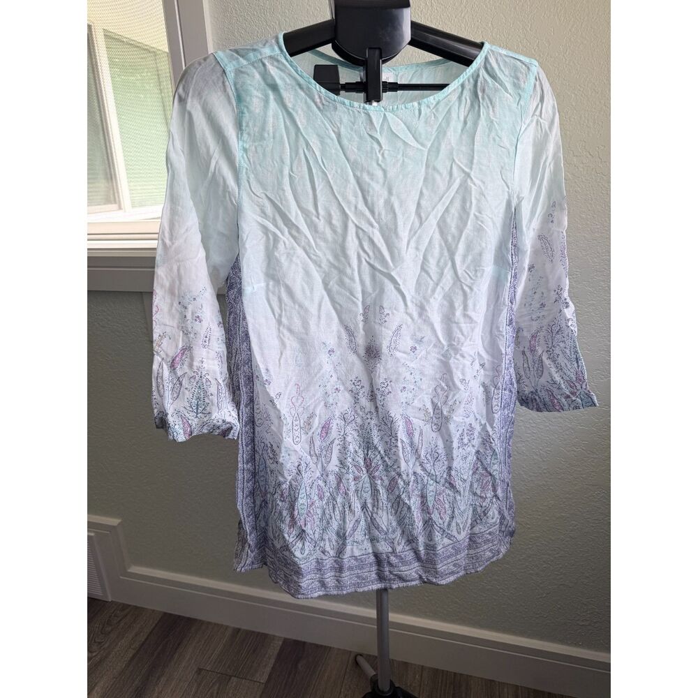 J. Jill Tissue Weight Semi Sheer Ombre Scoop Neck 3/4 Sleeve Botanical Tunic M